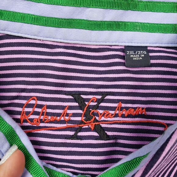 Robert Graham X Shirt Mens 2XL Purple Striped Button Up Flip Cuff Long Sleeve - Picture 6 of 12